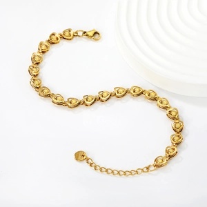 Minimalist 18K gold plated stainless steel chain bracelet with hollow heart links