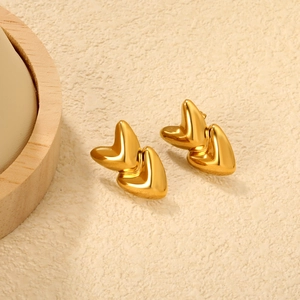 Double Heart Overlapping Stud Earrings Stainless Steel French Niche Design Elegant Polished Jewelry For Women