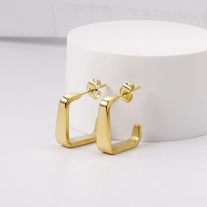 Boucles d'Oreilles Carrées en C Plaqué Or 14K Acier Inoxydable Minimaliste Anneaux Creux Bijoux Femmes