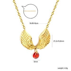 Collier vintage avec pendentif ailes dorées et pierre précieuse rouge pour femme