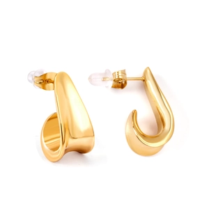 Modern minimalist gold-plated chunky J-shape irregular curved stud earrings for women
