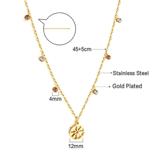 Detailed view of gold plated stainless steel necklace with 4mm colored zircon stones