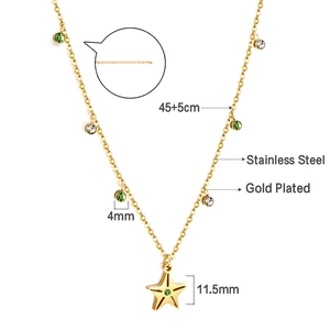 Detail of star pendant necklace with green and white zircons and size specifications
