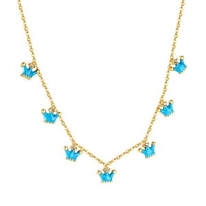 Collana placcata oro 18K con ciondoli a corona in smalto blu e cristalli scintillanti