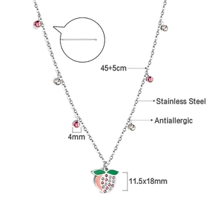 Detailed view of antiallergic strawberry pendant with dimensions on stainless steel chain