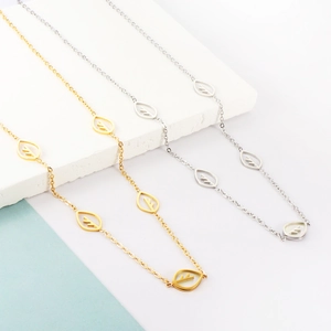 Hohlblatt Anhänger Halskette Armband 18K Vergoldeter Edelstahl Perlmutt Einlage Eleganter Schmuck Für Damen