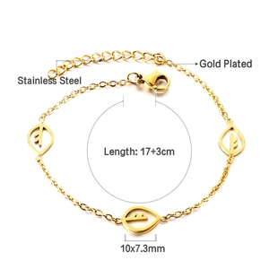 Detail eines vergoldeten Blatt-Armbands mit Maßangaben und einer Länge von 17+3 cm