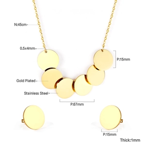 Spécifications du set de bijoux en acier inoxydable doré avec disques de 15 mm