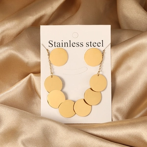 Parure De Bijoux Collier Et Boucles D'oreilles Disque Rond Géométrique Acier Inoxydable Poli Miroir Minimaliste