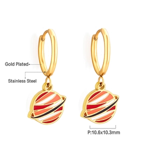 Détail des boucles d'oreilles planète plaquées or en acier inoxydable de 10,6x10,3mm