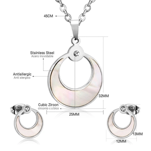 Détails du coffret bijoux en acier inoxydable argenté avec dimensions et nacre