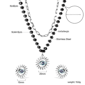 Dettagli del set collana occhio del male con misure e specifiche tecniche del prodotto
