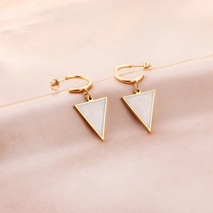 Geometric Pendant Drop Earrings Stainless Steel Gold Plated White Shell Inlay Triangle Pentagon Fashion Jewelry Women