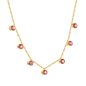 Collana placcata oro 18K con sette ciondoli in zircone rosa su una catena sottile