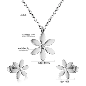 Spécifications de taille pour l'ensemble bijoux fleur en acier inoxydable et boucles d'oreilles