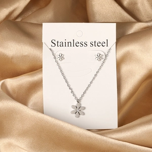 Parure de bijoux fleur en acier inoxydable avec collier et boucles d'oreilles