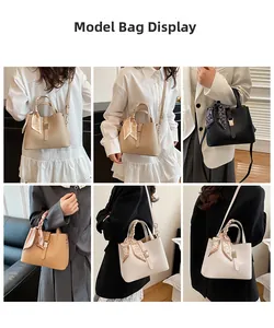 Détails de sacs seaux élégants en plusieurs couleurs avec foulards en soie décoratifs