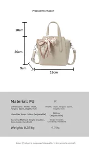 Tableau des tailles détaillé pour sac seau beige avec dimensions 18x20x9cm et bandoulière