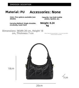 Detailed dimensions of black quilted PU leather underarm bag with gold metal hardware