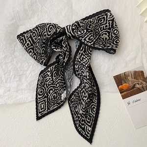 Simulation Satin Pleated Skinny Scarf Geometric Spiral Print Long Narrow Hairband Bag Decor Fashion For Women