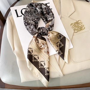 70x70cm vintage paisley print silk square scarf styled on a beige blazer background