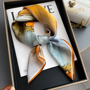 Foulard Carré Pour Femme Satin De Mûrier Texture Marbre Abstraite Imprimé Peinture À L'Huile Fluide Écharpe De Mode Décorative Soyeuse