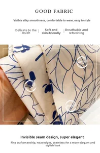 Vue détaillée d'un foulard en soie avec des motifs de feuilles bleues élégantes