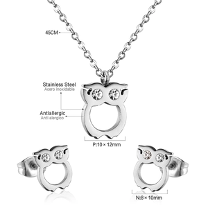 Détails de l'ensemble bijoux hibou avec pendentif 10x12mm et chaîne de 45cm en acier poli