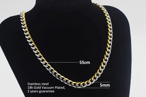 Detail der 5mm gemischten Gold und Silber Edelstahl Panzerkette mit 18k Vergoldung