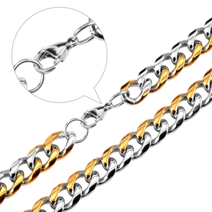 Zweifarbige 18K Gold und Silber Edelstahl Panzerkette Halskette mit Karabinerverschluss