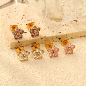 Boucles d'Oreilles Clous Fleur en Acier Inoxydable Avec Zirconia Coloré pour Femme Bijoux d'Oreille Floraux Cadeau