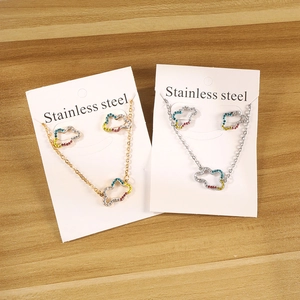 Hollow Cloud Pendant Necklace And Stud Earrings Stainless Steel Colorful Rhinestone Fashion Sweet Jewelry For Women
