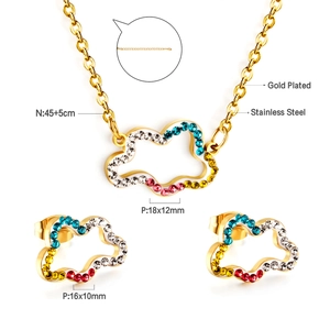 Macro view of 18K gold plated stainless steel hollow cloud set with colored rhinestones