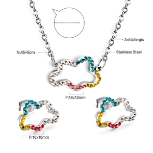 Detail of stainless steel cloud jewelry set showing specific dimensions and materials