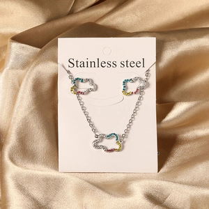 Rainbow crystal cloud jewelry set with stainless steel necklace and stud earrings