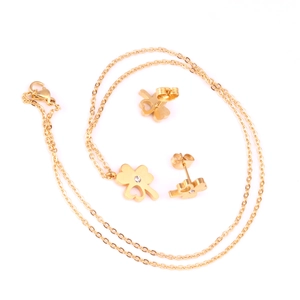 Set gioielli quadrifoglio in acciaio inossidabile dorato con brillanti zirconi cubici