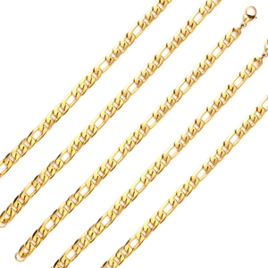 Close-up of 8mm Figaro chain in 18K gold-plated stainless steel with lobster clasp
