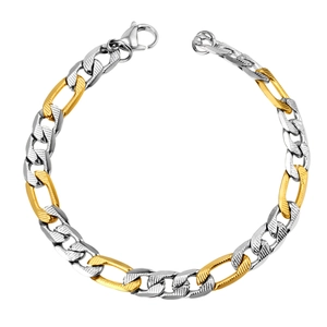 8mm Figaro chain bracelet in two-tone gold and silver stainless steel with lobster clasp