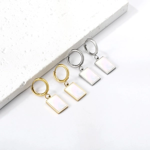 Minimalist Stainless Steel Rectangular White Shell Drop Earrings 18K Gold Plated Geometric Hoop Earrings For Women Jewelry