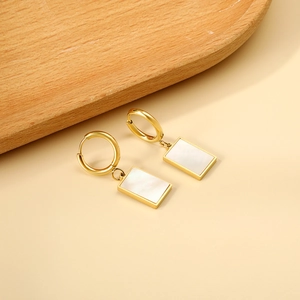 18K gold plated stainless steel drop earrings with rectangular white shell pendants