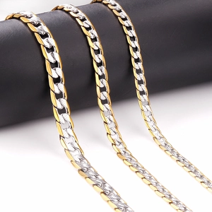 Polished two-tone silver and gold stainless steel curb chain necklace in hip-hop style
