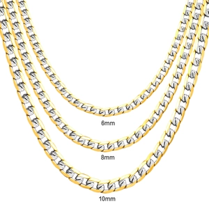 Two-tone silver and gold stainless steel Cuban chain necklaces in 6mm, 8mm, 10mm widths