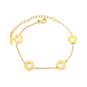 Bracelet minimaliste en acier inoxydable doré avec des breloques fleurs évidées