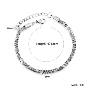 Minimalist silver mesh stainless steel chain bracelet with lobster clasp and extension