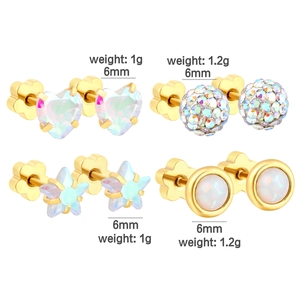 6mm gold-plated stud earring set with opal stars and circles in 2x2 matrix display