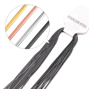 Detail of 2mm stainless steel snake chains in gold, rose gold, silver and black colors