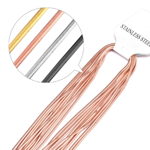 Detail of 2mm stainless steel snake chains in gold, rose gold, silver, and black finish