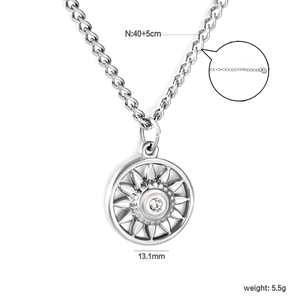 Collana con pendente a sole minimalista in acciaio inossidabile, zircone e misure