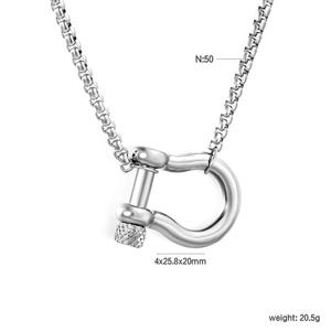 Collier en acier inoxydable avec pendentif fer à cheval et maillon U moleté poli