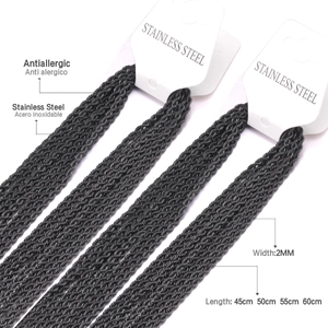 Détail des colliers chaîne corde noire 2mm en acier inoxydable de diverses longueurs